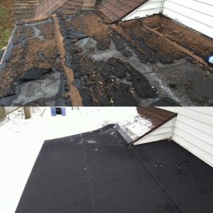 Before and After of a multi-ply low-slope roofing membrane 